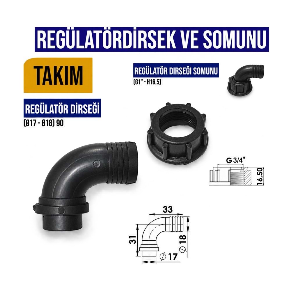 Regülatör Dirsek ve Somun Takımı – Taral Tipi