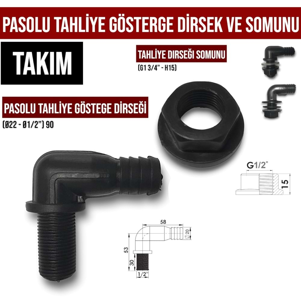 PASOLU TAHLİYE GÖSTERGE DİRSEK VE SOMUNU TAKIM CEYHAN