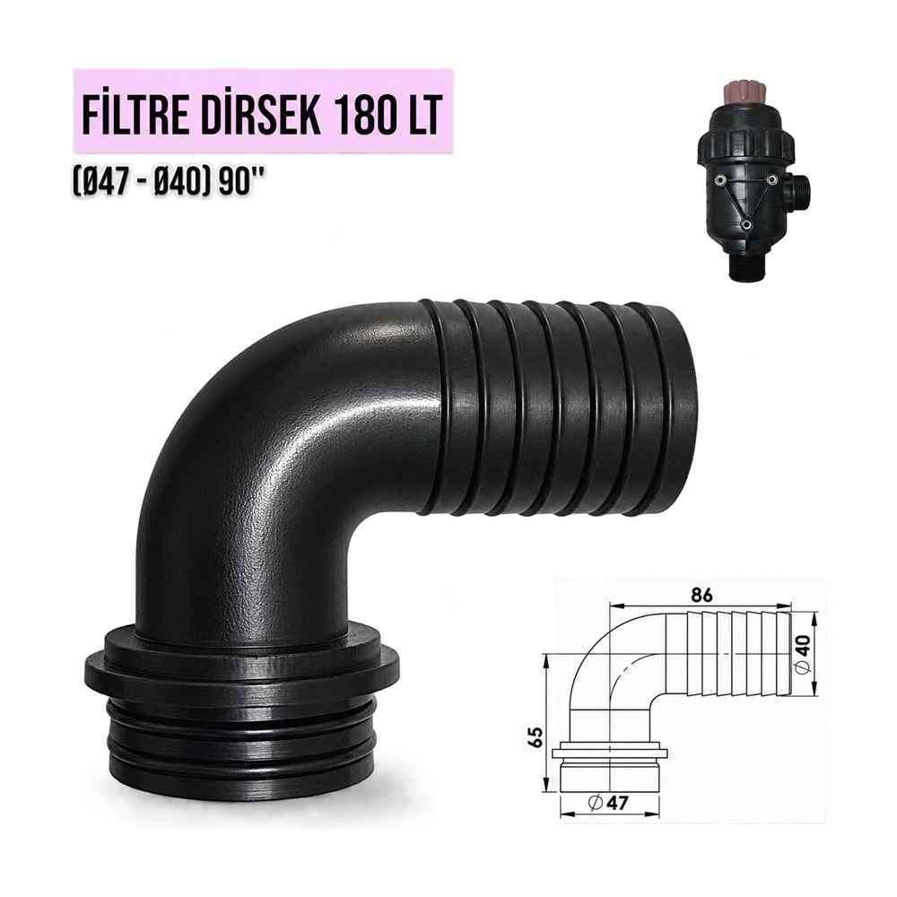 Filtre Dirseği – 180 L/dk / 90°