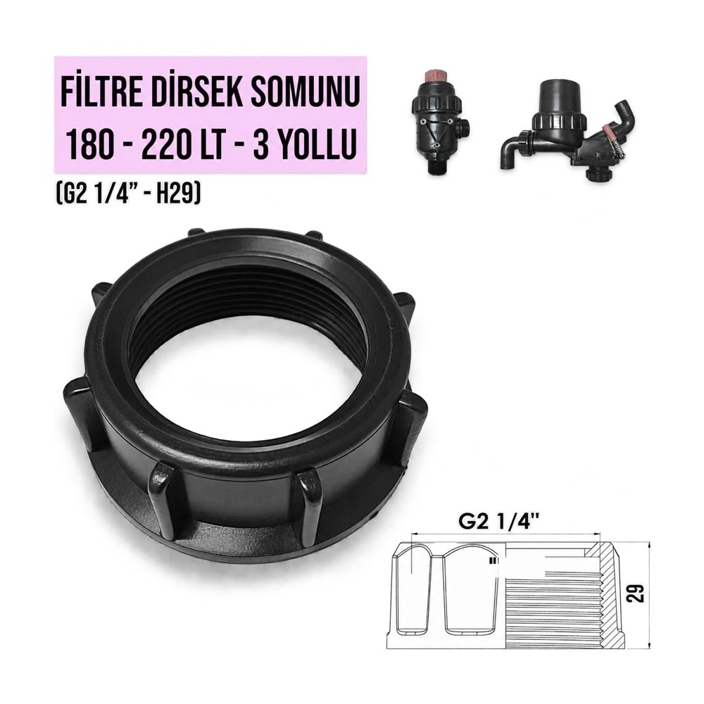 Filtre Dirsek Somunu – 180-220 L/dk / 3 Yollu
