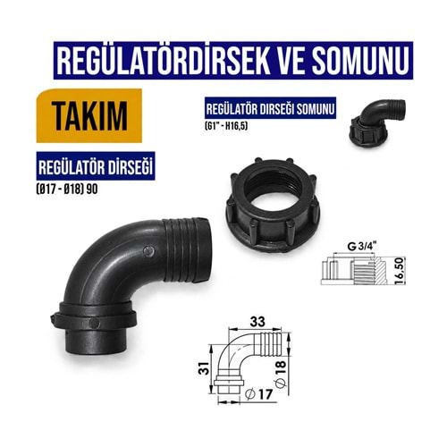 Regülatör Dirsek ve Somun Takımı – Taral Tipi