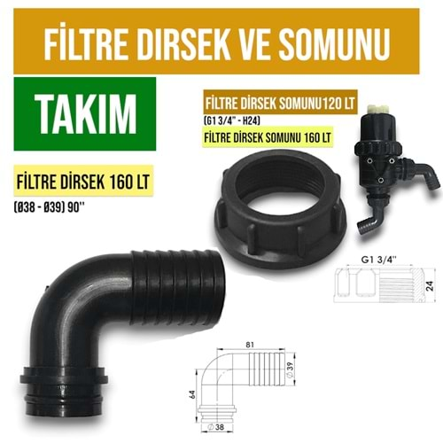 FİLTRE DİRSEK VE SOMUNU TAKIM 160 LT