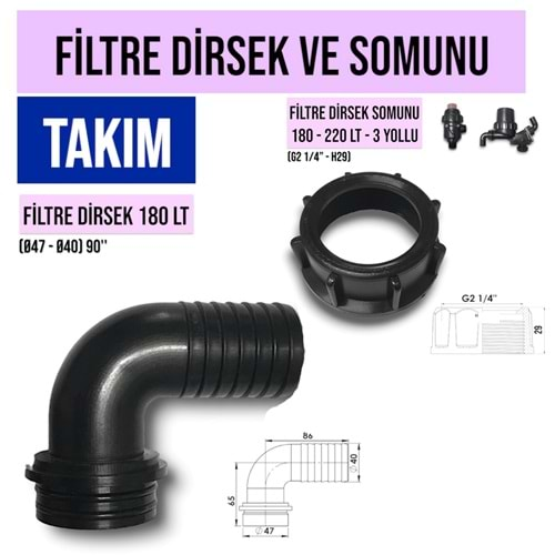 FİLTRE DİRSEK VE SOMUNU TAKIM 180 LT